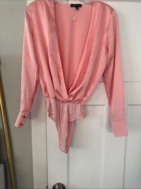 Pink Satin Wrap Bodysuit
